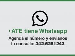 Agendá nuestro número de whatsapp y recibí todas las noticias de ATE en tu celular