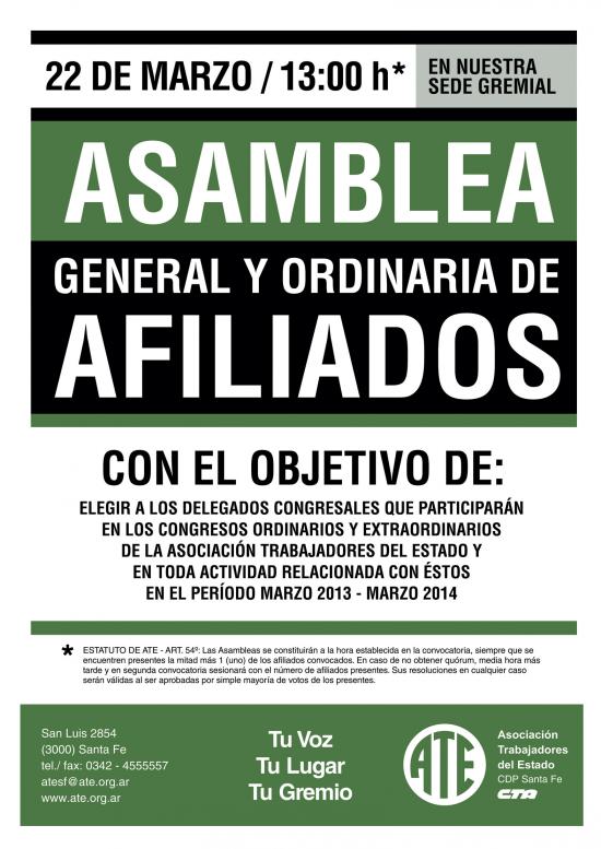 ASAMBLEA GENERAL ORDINARIA DE AFILIADOS DE ATE