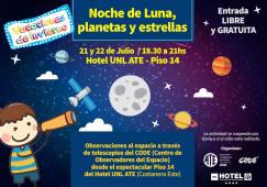 Noche de Luna, planetas y estrellas: observaciones al espacio a través de telescopios desde el Piso 14 del Hotel UNL ATE