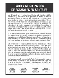 Solicitada: Paro y movilización de estatales en Santa Fe