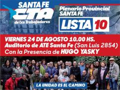 Se realizará este viernes un Plenario Provincial de la lista 10 de la  C.T.A. de los Trabajadores en Santa Fe y Rosario 