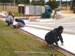 Comenzaron los trabajos para la instalación del domo o carpa en la pileta del Predio UNL ATE 