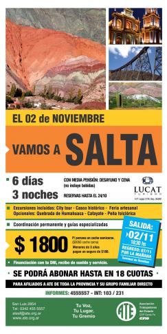 PROMO 2 X 1:: ATE ORGANIZA UN VIAJE A LA PROVINCIA DE SALTA 