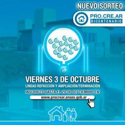 PRO.CRE.AR. NUEVOS SORTEOS EN LAS LÍNEAS REFACCIÓN, AMPLIACIÓN Y TERMINACIÓN