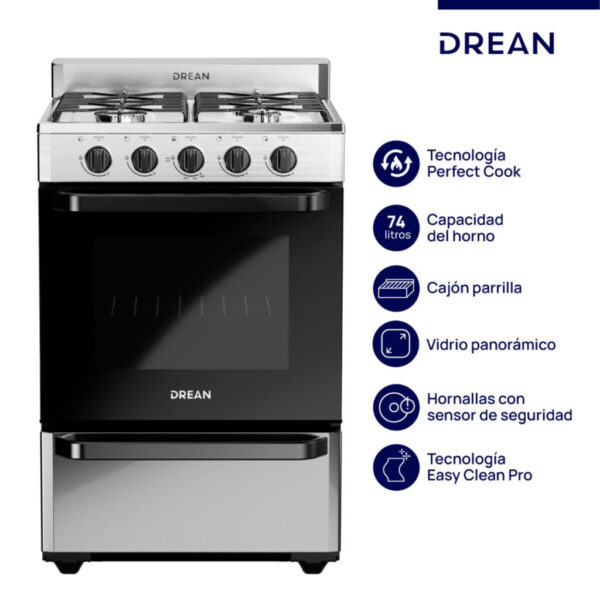 Cocina Drean 56 cm (multigas) S/Luz S/enc. inox - Image 3