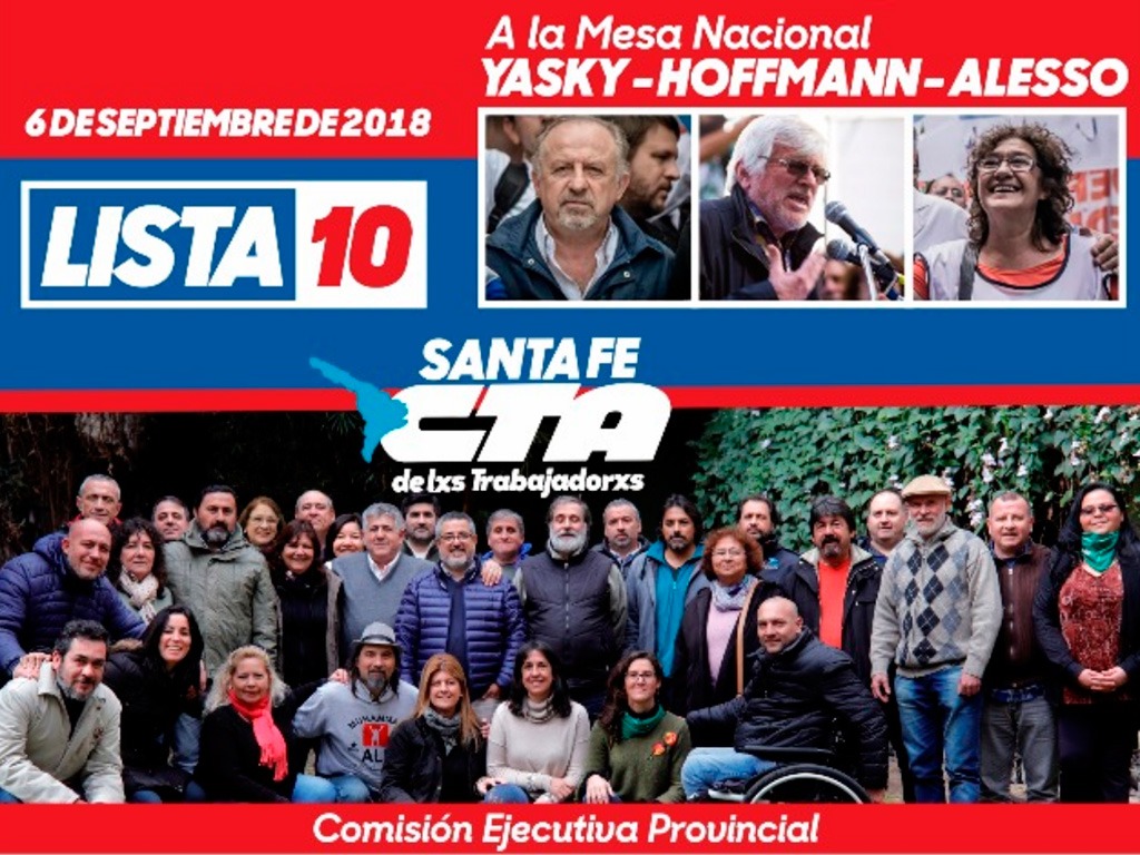 Se realizará este viernes un Plenario Provincial de la lista 10 de la C.T.A. de los Trabajadores en Santa Fe y Rosario